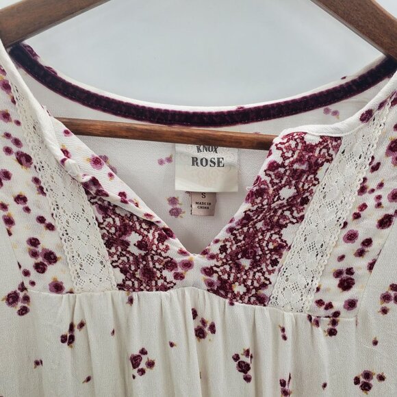 Knox Rose Womens Pink Cream Floral Tunic Top Sz S Long Sleeve V-Neck Lace Boho - Picture 9 of 15